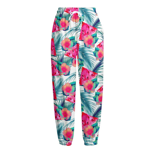 Watermelon Teal Hawaiian Pattern Print Fleece Lined Knit Pants