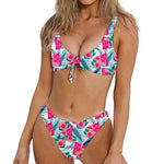 Watermelon Teal Hawaiian Pattern Print Front Bow Tie Bikini