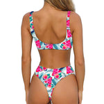 Watermelon Teal Hawaiian Pattern Print Front Bow Tie Bikini