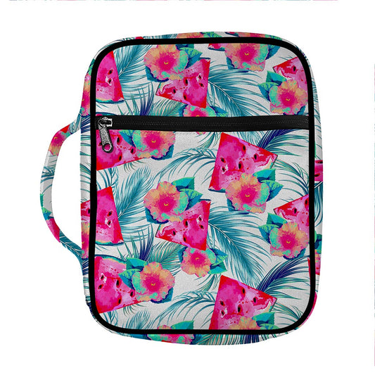 Watermelon Teal Hawaiian Pattern Print Front Pocket Bible Bag