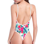 Watermelon Teal Hawaiian Pattern Print High Cut One Piece Swimsuit