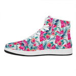 Watermelon Teal Hawaiian Pattern Print High Top Leather Sneakers