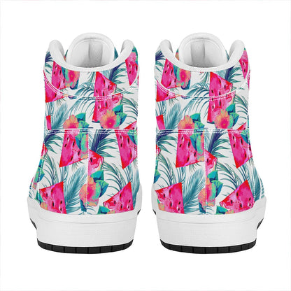 Watermelon Teal Hawaiian Pattern Print High Top Leather Sneakers