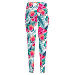 Watermelon Teal Hawaiian Pattern Print High-Waisted Pocket Leggings