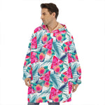 Watermelon Teal Hawaiian Pattern Print Hoodie Blanket