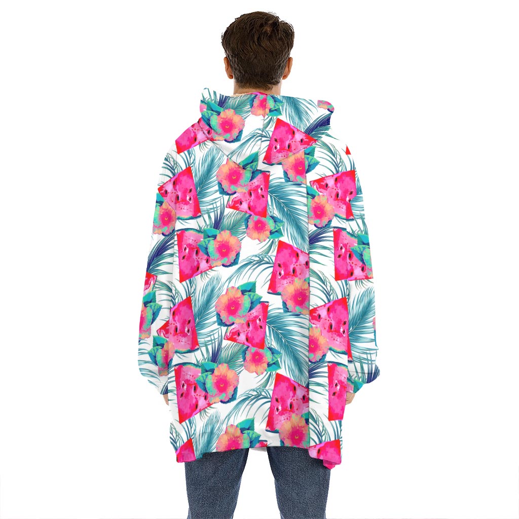 Watermelon Teal Hawaiian Pattern Print Hoodie Blanket