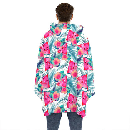 Watermelon Teal Hawaiian Pattern Print Hoodie Blanket