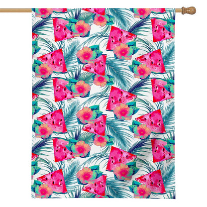 Watermelon Teal Hawaiian Pattern Print House Flag