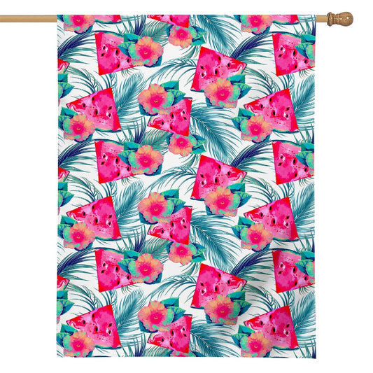 Watermelon Teal Hawaiian Pattern Print House Flag