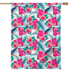 Watermelon Teal Hawaiian Pattern Print House Flag