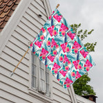 Watermelon Teal Hawaiian Pattern Print House Flag