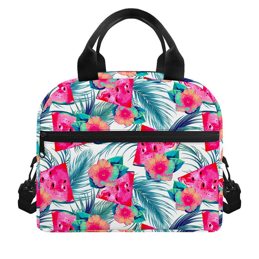 Watermelon Teal Hawaiian Pattern Print Insulated Lunch Bag