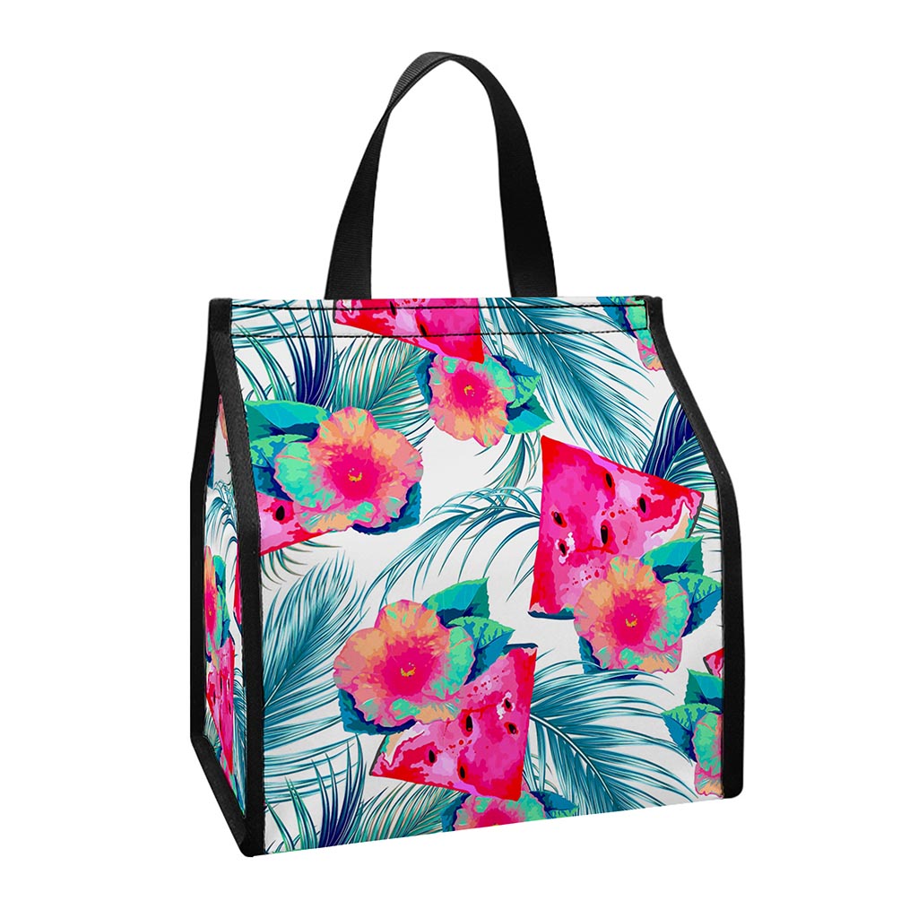Watermelon Teal Hawaiian Pattern Print Insulated Lunch Tote