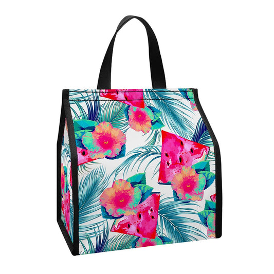 Watermelon Teal Hawaiian Pattern Print Insulated Lunch Tote