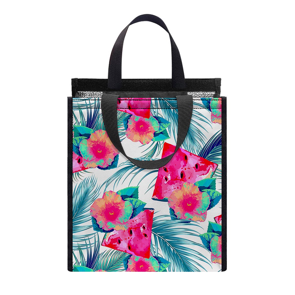 Watermelon Teal Hawaiian Pattern Print Insulated Lunch Tote