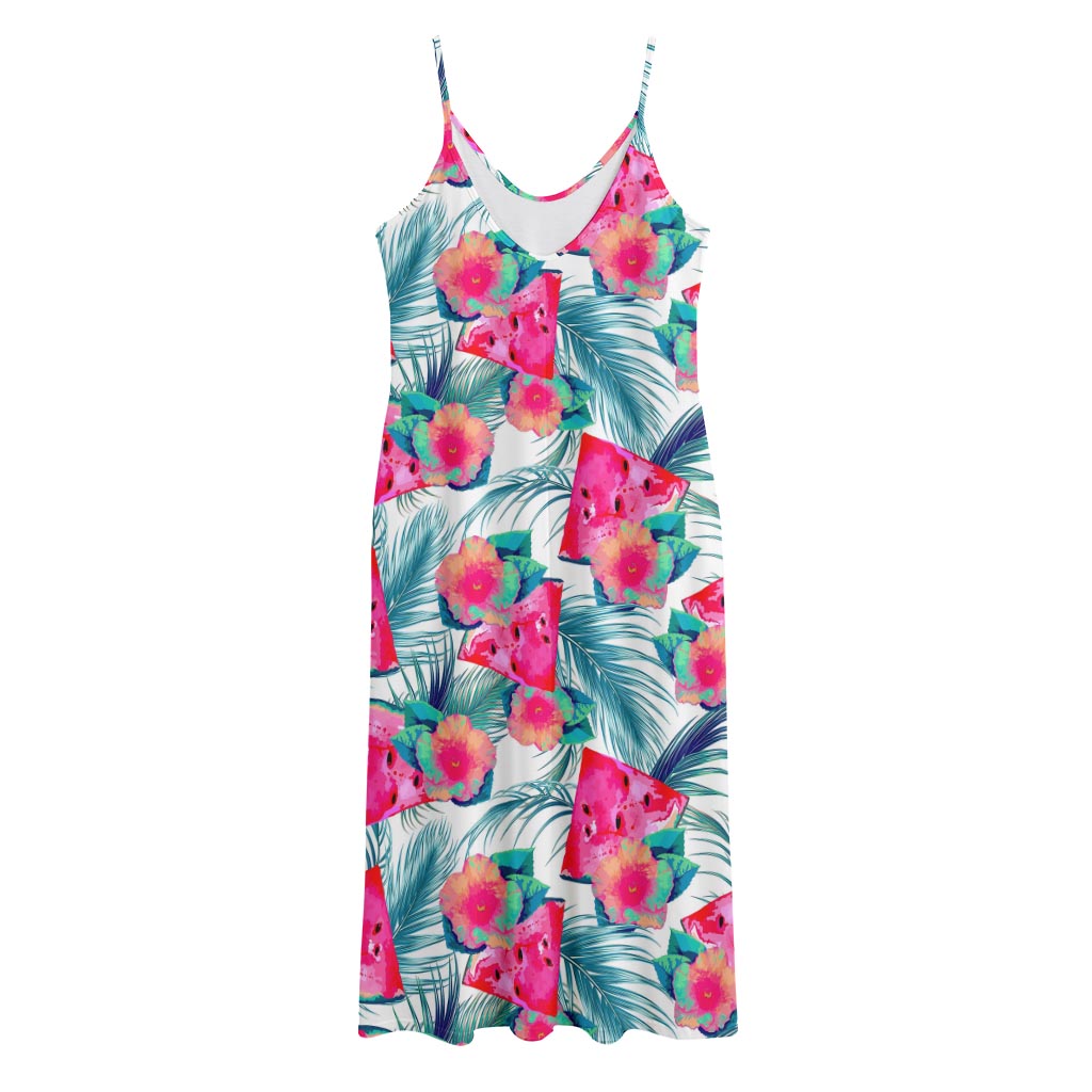 Watermelon Teal Hawaiian Pattern Print Jersey Midi Cami Dress