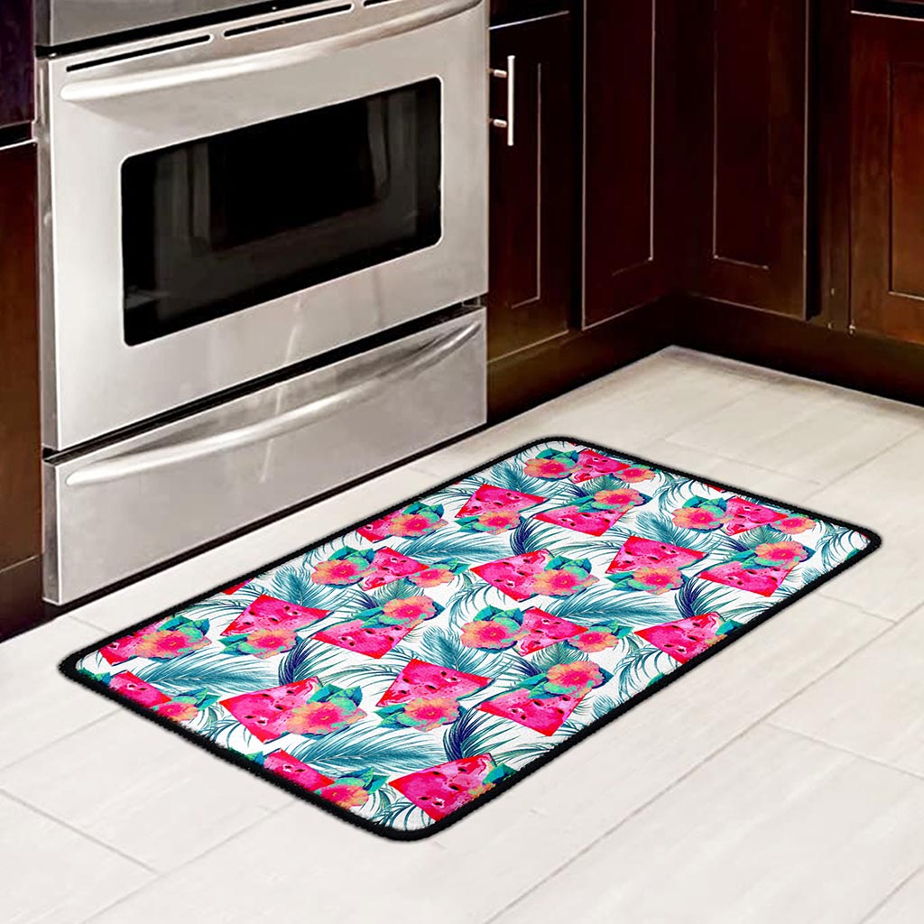 Watermelon Teal Hawaiian Pattern Print Kitchen Mat