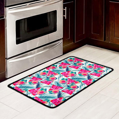 Watermelon Teal Hawaiian Pattern Print Kitchen Mat