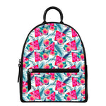 Watermelon Teal Hawaiian Pattern Print Leather Backpack