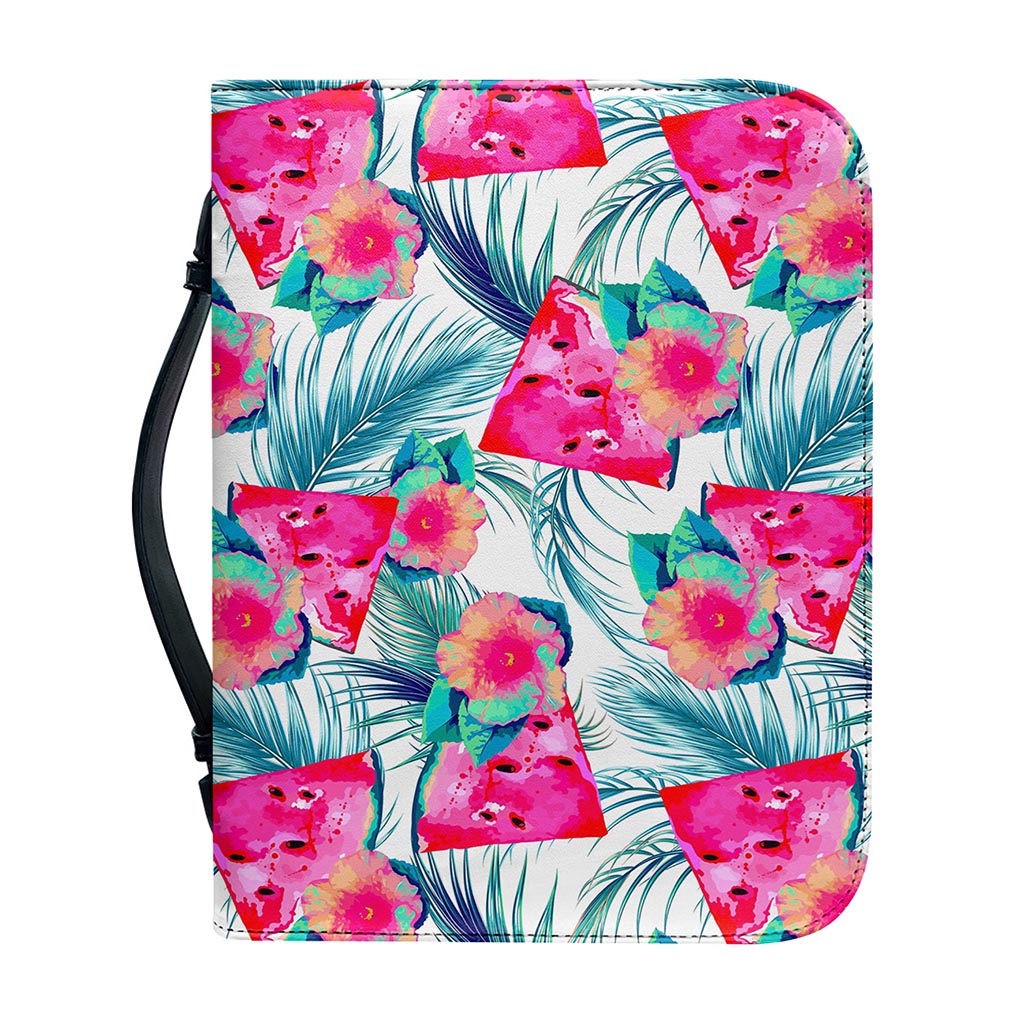Watermelon Teal Hawaiian Pattern Print Leather Bible Cover
