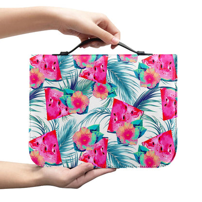 Watermelon Teal Hawaiian Pattern Print Leather Bible Cover