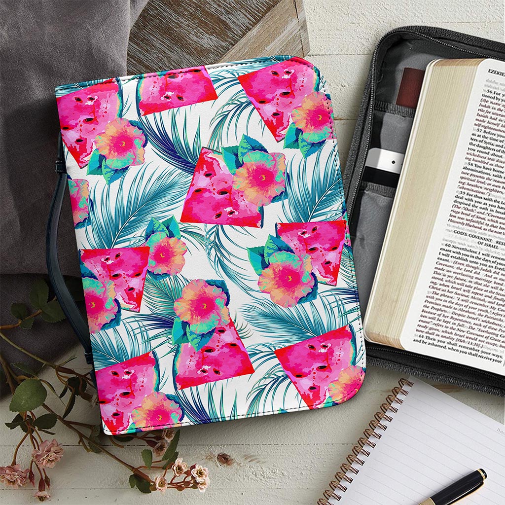 Watermelon Teal Hawaiian Pattern Print Leather Bible Cover
