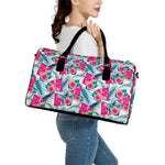 Watermelon Teal Hawaiian Pattern Print Leather Duffle Bag