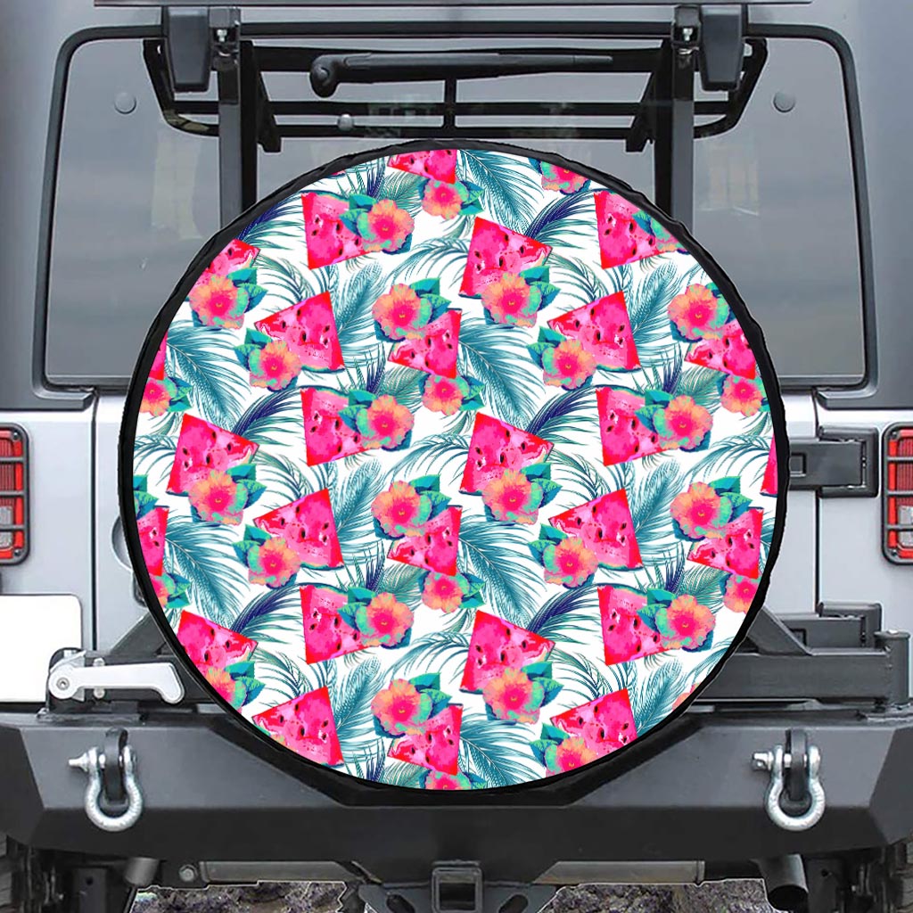 Watermelon Teal Hawaiian Pattern Print Leather Spare Tire Cover