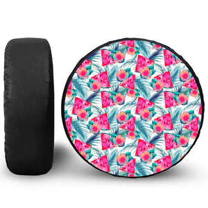 Watermelon Teal Hawaiian Pattern Print Leather Spare Tire Cover