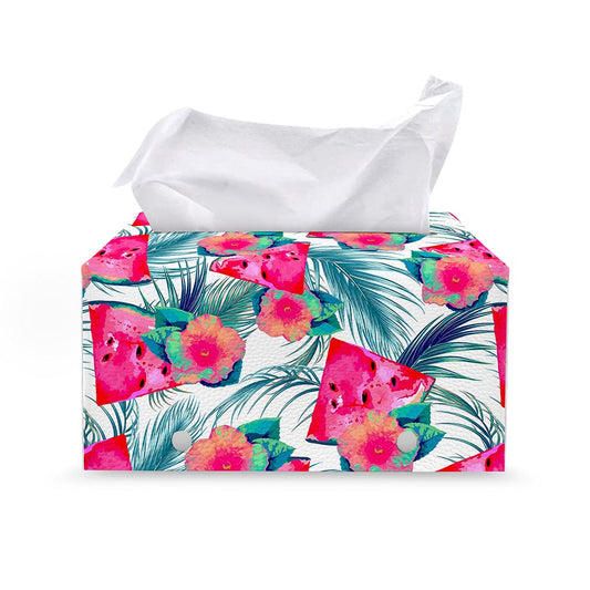 Watermelon Teal Hawaiian Pattern Print Leather Tissue Box Cover