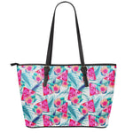 Watermelon Teal Hawaiian Pattern Print Leather Tote Bag