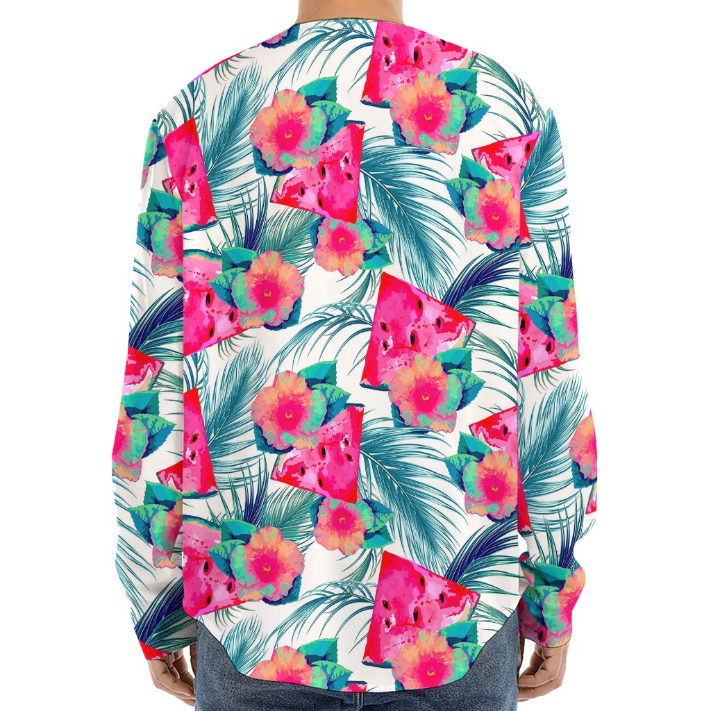 Watermelon Teal Hawaiian Pattern Print Long Sleeve Baseball Jersey