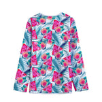 Watermelon Teal Hawaiian Pattern Print Long Sleeve Short Coat