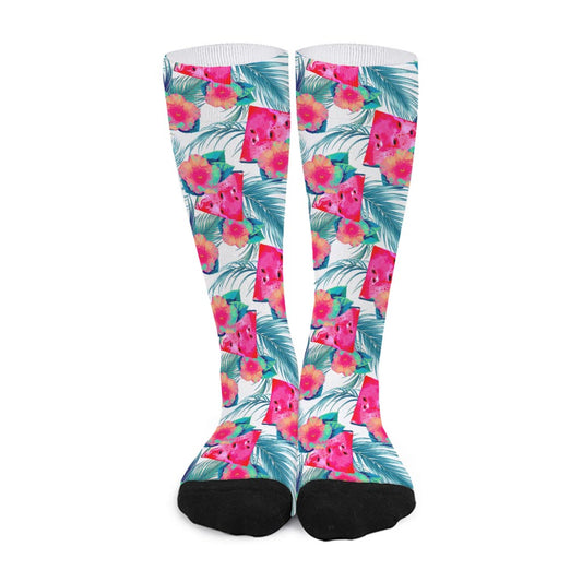 Watermelon Teal Hawaiian Pattern Print Long Socks