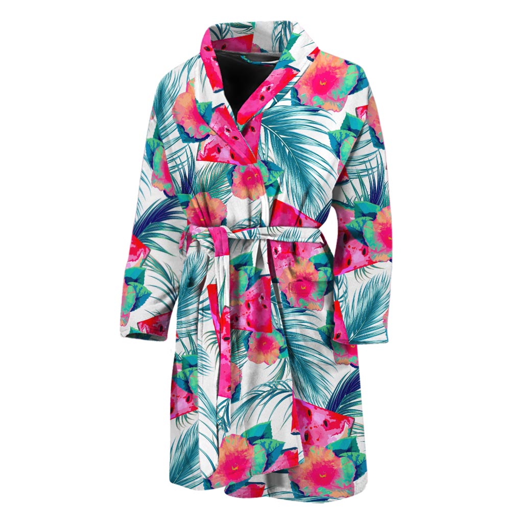 Watermelon Teal Hawaiian Pattern Print Men's Bathrobe