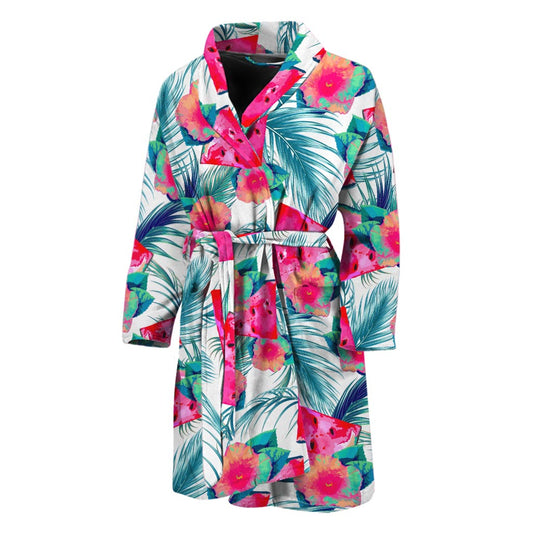 Watermelon Teal Hawaiian Pattern Print Men's Bathrobe