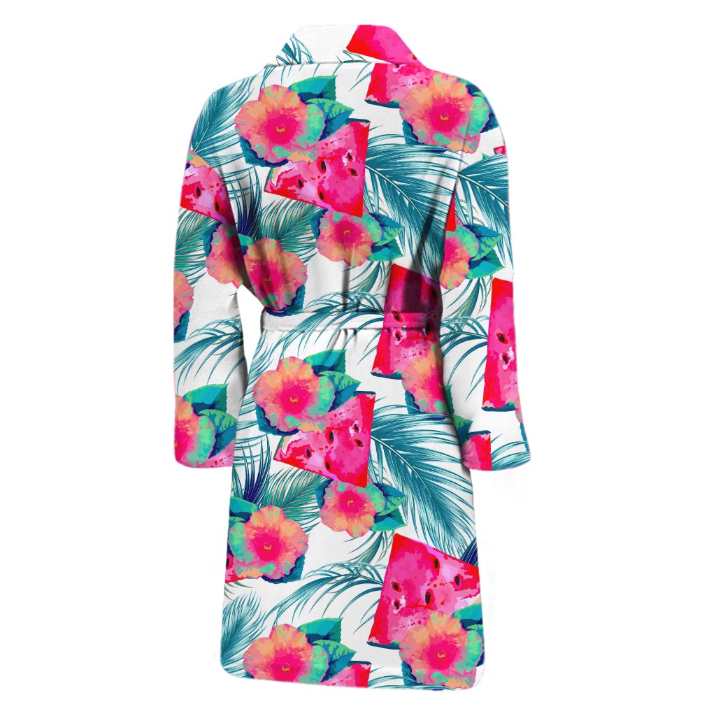 Watermelon Teal Hawaiian Pattern Print Men's Bathrobe
