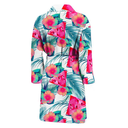 Watermelon Teal Hawaiian Pattern Print Men's Bathrobe