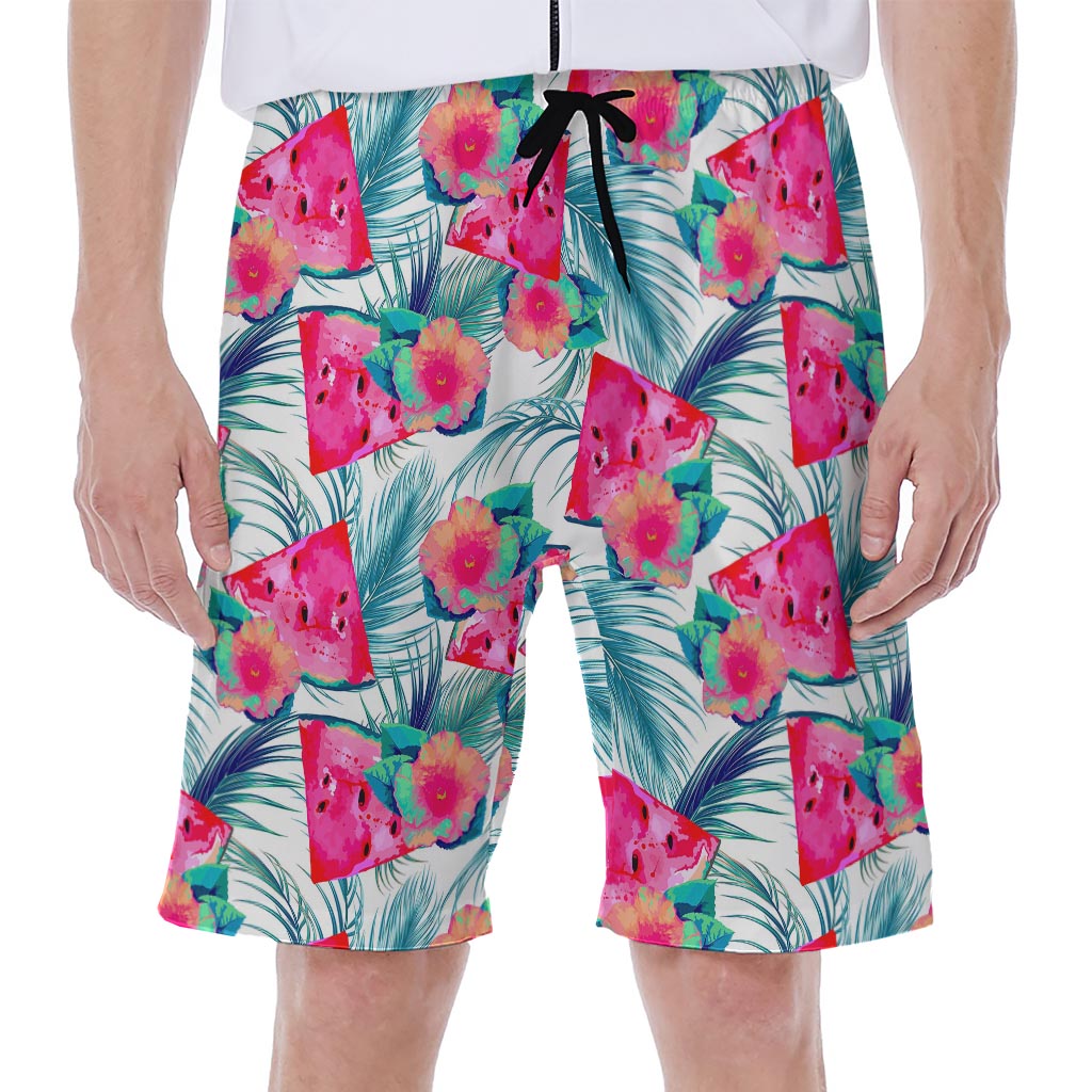 Watermelon Teal Hawaiian Pattern Print Men's Beach Shorts