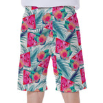 Watermelon Teal Hawaiian Pattern Print Men's Beach Shorts