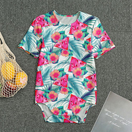 Watermelon Teal Hawaiian Pattern Print Men's Bodysuit