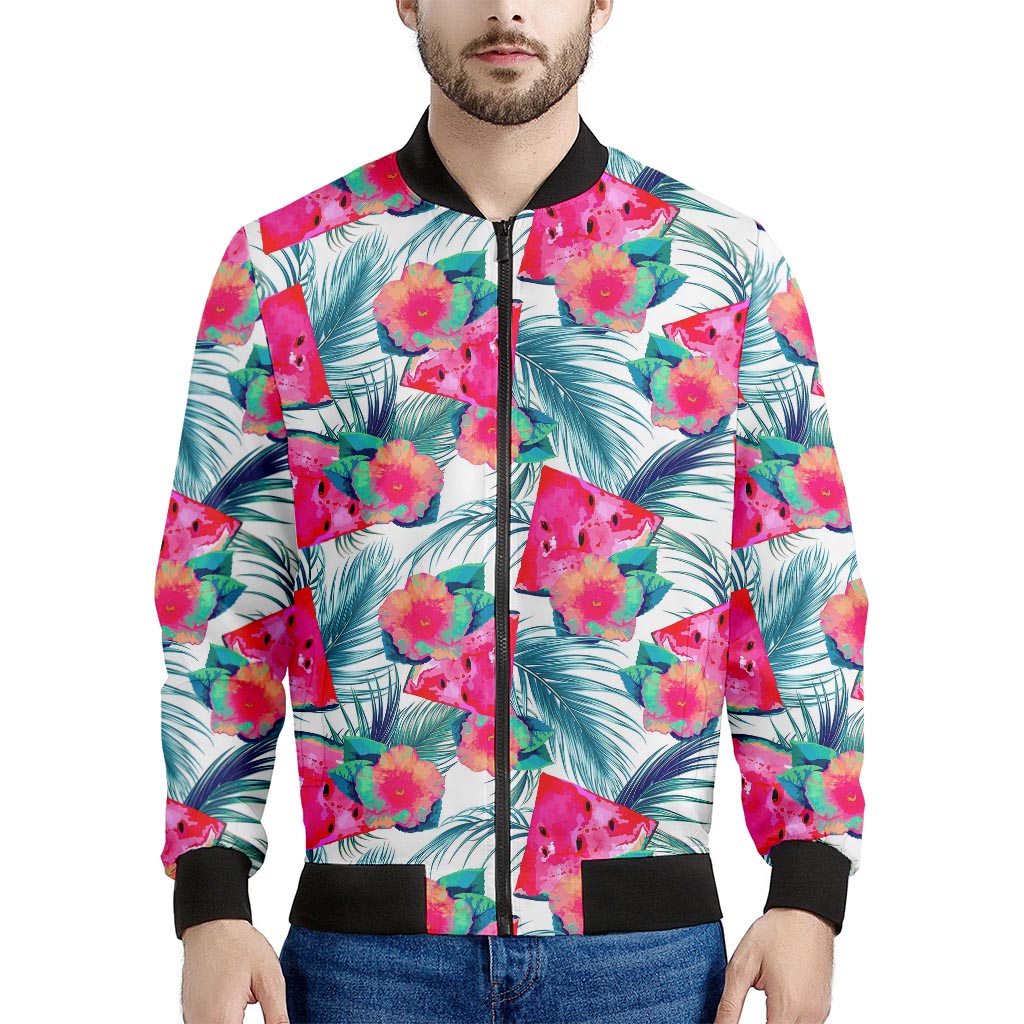 Watermelon Teal Hawaiian Pattern Print Men's Bomber Jacket