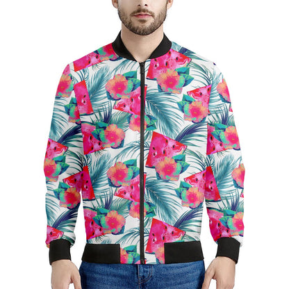 Watermelon Teal Hawaiian Pattern Print Men's Bomber Jacket