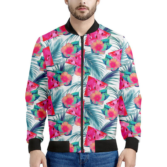 Watermelon Teal Hawaiian Pattern Print Men's Bomber Jacket