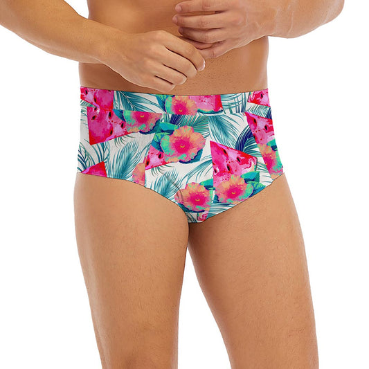 Watermelon Teal Hawaiian Pattern Print Men's Briefs