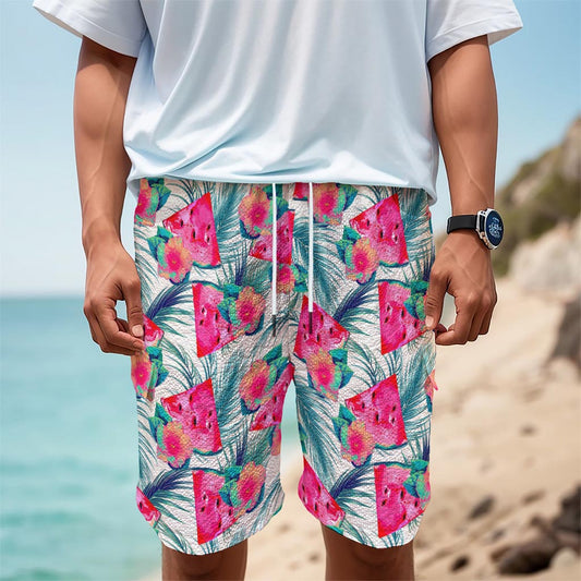 Watermelon Teal Hawaiian Pattern Print Men's Cargo Shorts