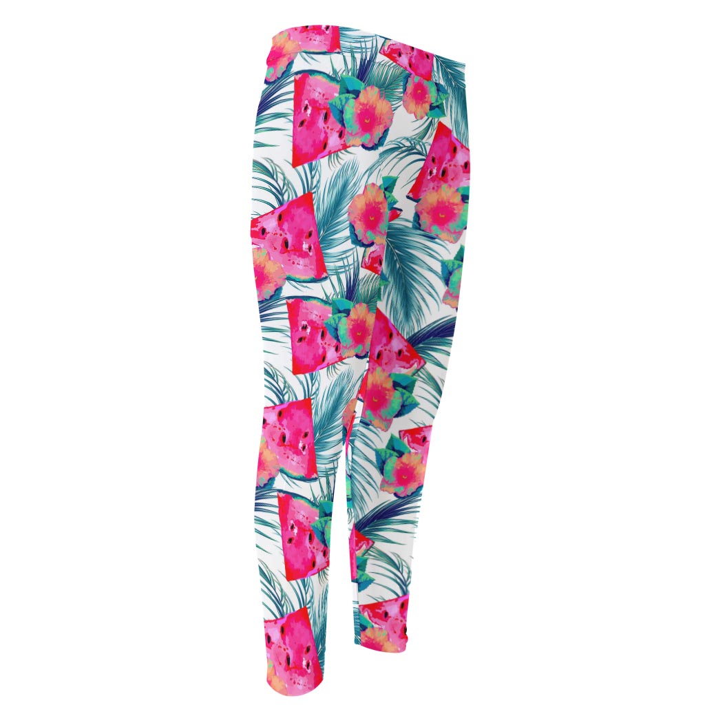 Watermelon Teal Hawaiian Pattern Print Men's Compression Pants