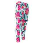 Watermelon Teal Hawaiian Pattern Print Men's Compression Pants