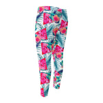 Watermelon Teal Hawaiian Pattern Print Men's Compression Pants
