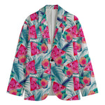 Watermelon Teal Hawaiian Pattern Print Men's Cotton Blazer